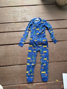 Hanna Andersson Blue Construction Truck Pajama Set with Green Trees